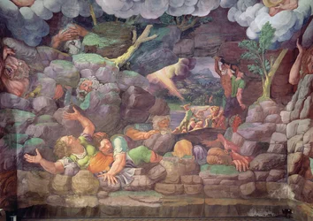 Sala dei Giganti, détail de la destruction des géants par les éclairs de Jupiter, 1536 (détail)
