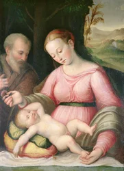 La Sainte Famille dans un paysage montagneux