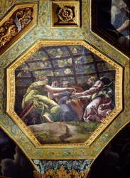 Femmes cueillant des raisins, caisson de plafond de la Sala di Amore e Psiche, 1528