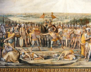Combat entre Horaces et Curiaces, par Giuseppe Cesari, fresque, Salle des Horaces et des Curiaces, Palais des Conservateurs, Rome, Royaume Romain, Italie