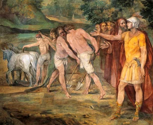 Romulus marquant les limites de Rome, par Giuseppe Cesari, fresque, Salle des Horaces et des Curiaces, Palais des Conservateurs, Rome, Royaume Romain, Italie