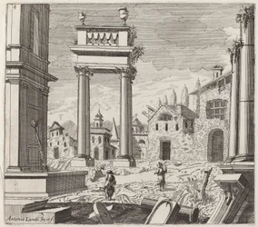 Fantaisie Architecturale avec Ruines Classiques et Bâtiments Vernaculaires