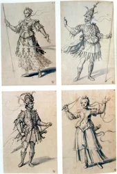 Dessins de costumes pour divinités classiques, 16ème siècle
