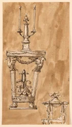 Conception pour une table console avec chandelier et un lit
