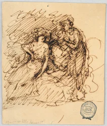 Croquis figuratif avec une fille assise conversant avec une fille debout