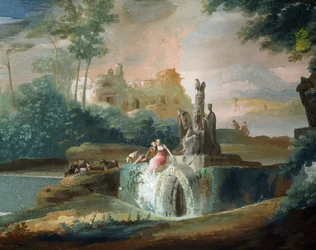 Scène galante de bergers dans un paysage imaginaire
