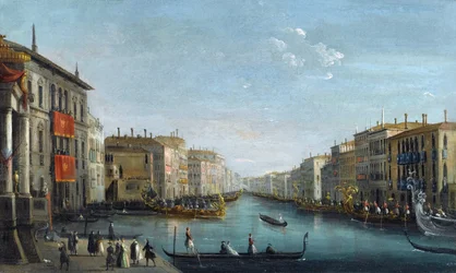 Vue du Grand Canal depuis le palais Balbi, vers le pont du Rialto, avec une régate