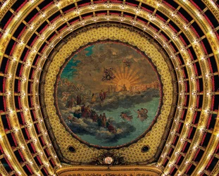 Plafond peint par Giuseppe Cammarano (1766-1850), Teatro San Carlo (Théâtre royal Saint-Charles), Naples, Campanie, Italie