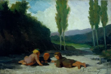 Enfants jouant sur une berge