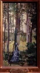 Vallospoli Femme élégante marchant dans les bois Peinture par Giovanni Fattori