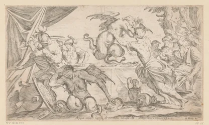 Aeneas et ses compagnons combattent les Harpies