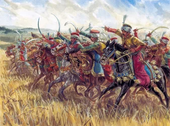 Premier Empire : charge de la cavalerie mamelouke de Napoléon I - Illustration de Giuseppe Rava