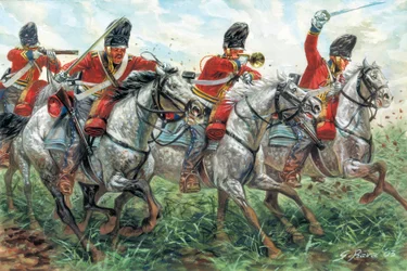 Premier Empire : la charge des Royal Scots Greys, régiment de dragons écossais, à Waterloo