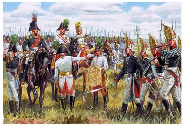 Premier Empire : état-major austro-russe de la Troisième Coalition en 1805 (illustration de Giuseppe Rava)