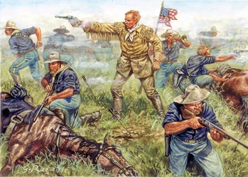 Guerres indiennes entre les Sioux et les Cheyennes et les États-Unis : la dernière bataille de George Armstrong Custer (1839-1876), général de cavalerie américain, le 25 juin, à la bataille de Little Big Horn (Bighorn), Montana