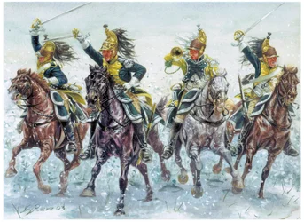 Guerres napoléoniennes : dragons anglais chargeant - Illustration de Giuseppe Rava