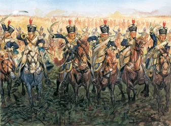 Guerres napoléoniennes : cavalerie anglaise chargeant - Illustration de Giuseppe Rava