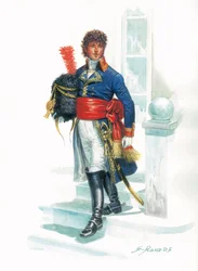 Portrait en pied de Joachim Murat (1767-1815) jeune militaire - Illustration de Giuseppe Rava