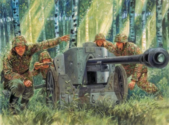 Seconde Guerre mondiale : Panzerabwehrkanone 38 ou Pak 38, canon de défense antichar allemand - Illustration de Giuseppe Rava