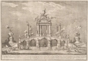 Un pont triomphal orné de reliques de la ville d