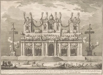 La Seconda Macchina pour la Chinea de 1765 : un bâtiment décoré de mâts de cocagne