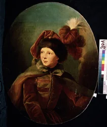 Portrait du nain Bi Bi en uniforme de hussard