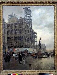 Vue de la Place des Pyramides à Paris en 1875 Les Parisiens traversent la place près d