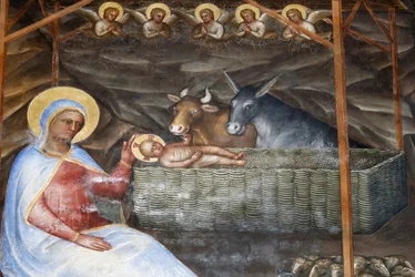 Le baptistère de Padoue. Fresques de plafond du XIVe siècle réalisées par Giusto de Menabuoi. La nativité du Christ. Padoue. Padoue, Italie. (photo)