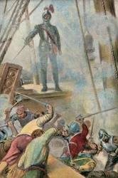Illustration pour Westward Ho ! de Charles Kingsley (lithographie couleur)