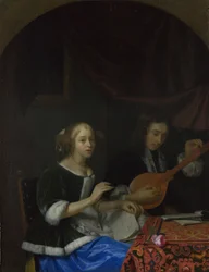Une femme chantant et un homme avec une cithare, vers 1665-1667