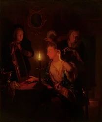 Dame devant un miroir à la lumière des bougies