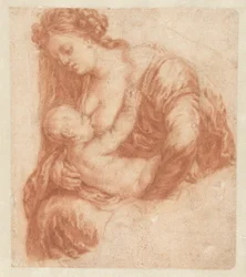 Femme allaitant un enfant (Kunstboek of Studiealbum van Caspar Netscher)