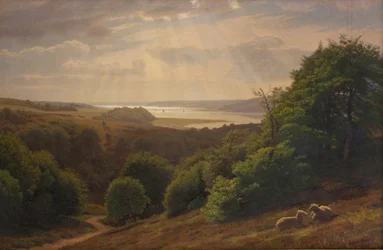 Vue de Vesterskov près de Mariager; en arrière-plan le fjord