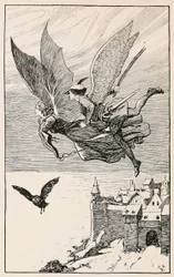Le compagnon de voyage volait derrière elle, des Contes de fées de Hans Anderson, pub 1919