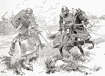 Scène de la pièce de William Shakespeare, Henri IV, Partie 1, Acte V, Scène 3, de Les Œuvres de William Shakespeare, publié en 1896
