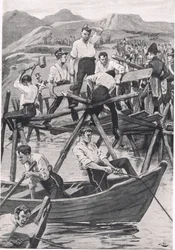 La construction du pont sur le Guadiana, 3 avril 1811, illustration de 