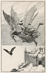 Le compagnon de voyage volait derrière elle, des Contes de fées de Hans Anderson, pub 1919