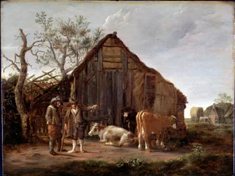 Deux paysans avec des vaches