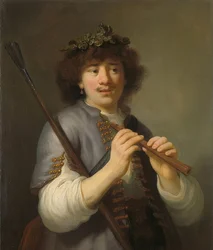 Rembrandt en berger avec bâton de berger et flûte