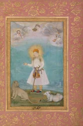 Akbar avec lion et veau, vers 1630