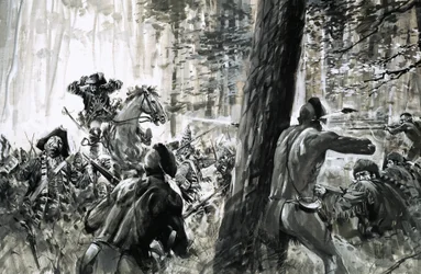 En 1765, le général Edward Braddock tombe dans une embuscade tendue par des soldats français et de féroces Indiens canadiens