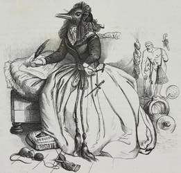 Femme lettrée, caricature de Jean-Jacques Grandville (1803-1847), lithographie de Giovanni Mariani de Poliorama Pittoresco, n 18, 11 décembre