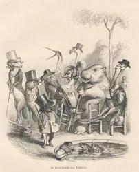 Animaux dans des tenues élégantes se promenant aux Tuileries (Histoire d