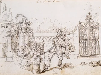 Barbe Bleue, illustration pour le conte de fées de Charles Perrault, gravure de Grandville