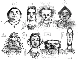 Caricatures illustrant les différentes formes de visage, expressions, les associant à des caractéristiques morales distinctes par Jean Ignace Isidore Gérard Grandville (1803-1847)
