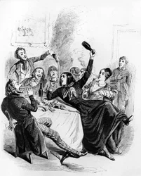 Déjeuner de garçons et filles : hommes et femmes buvant de l