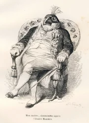 Paon assis sur son fauteuil (Guide-âne à l