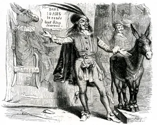 Le charlatan : fable de La Fontaine illustrée par Grandville. Édition Garnier 1860. Ce skipper rend difficile de faire de chaque âne un scientifique