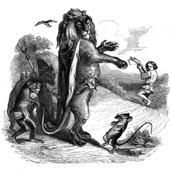 Le lion et le rat : fable de La Fontaine illustrée par Grandville