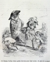 Les deux petits lièvres, leur sœur et le hibou - par Grandville